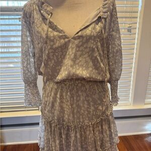 Chic Cream Ruffled Dress with Gold Accents